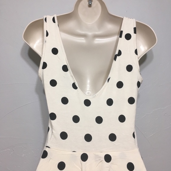 ASOS BLACK CREAM POLKA DOT PEPLUM RETRO MINI DRESS - Picture 6 of 8